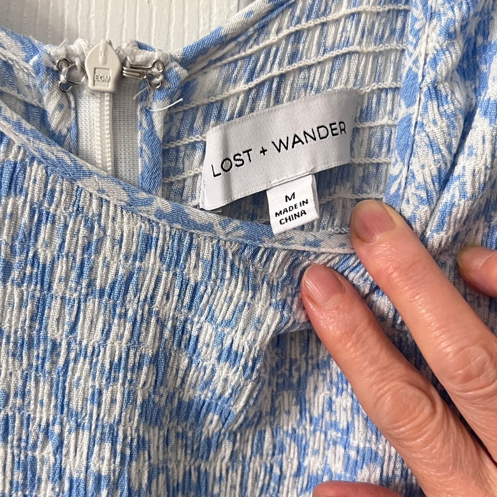 Lost + Wander Sky and Ivory Textured Blouse